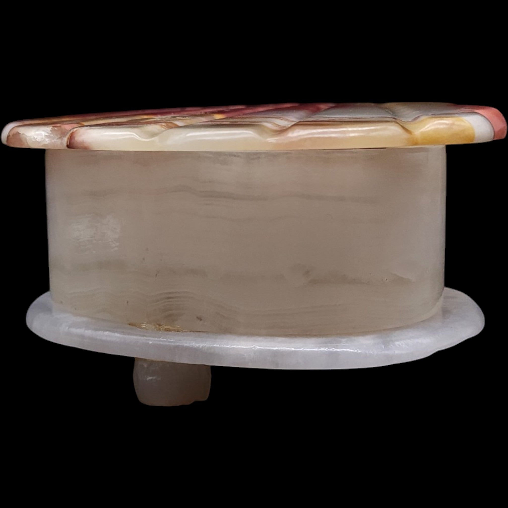 Vintage Carved Onyx Marble Clamshell Trinket Box Hinged Jewelry Keepsake