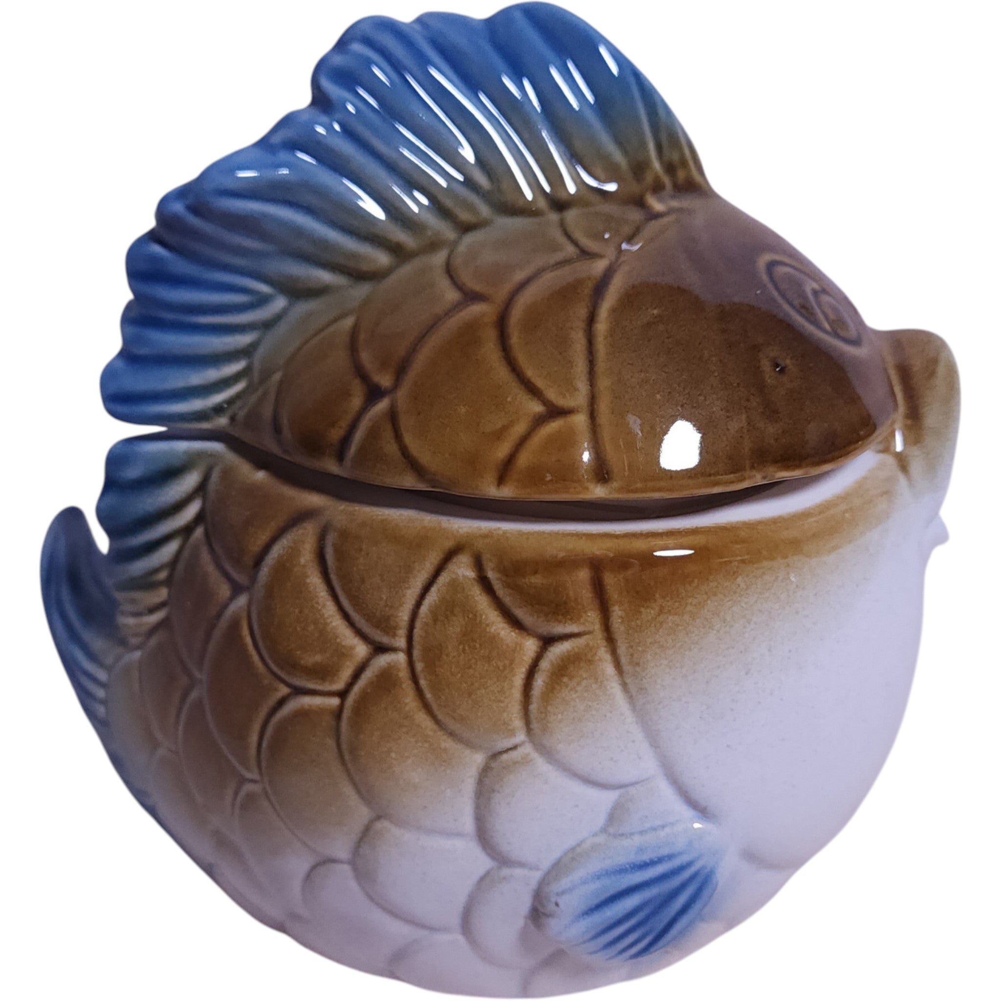 Vintage Ceramic Fish Trinket Lidded Jar