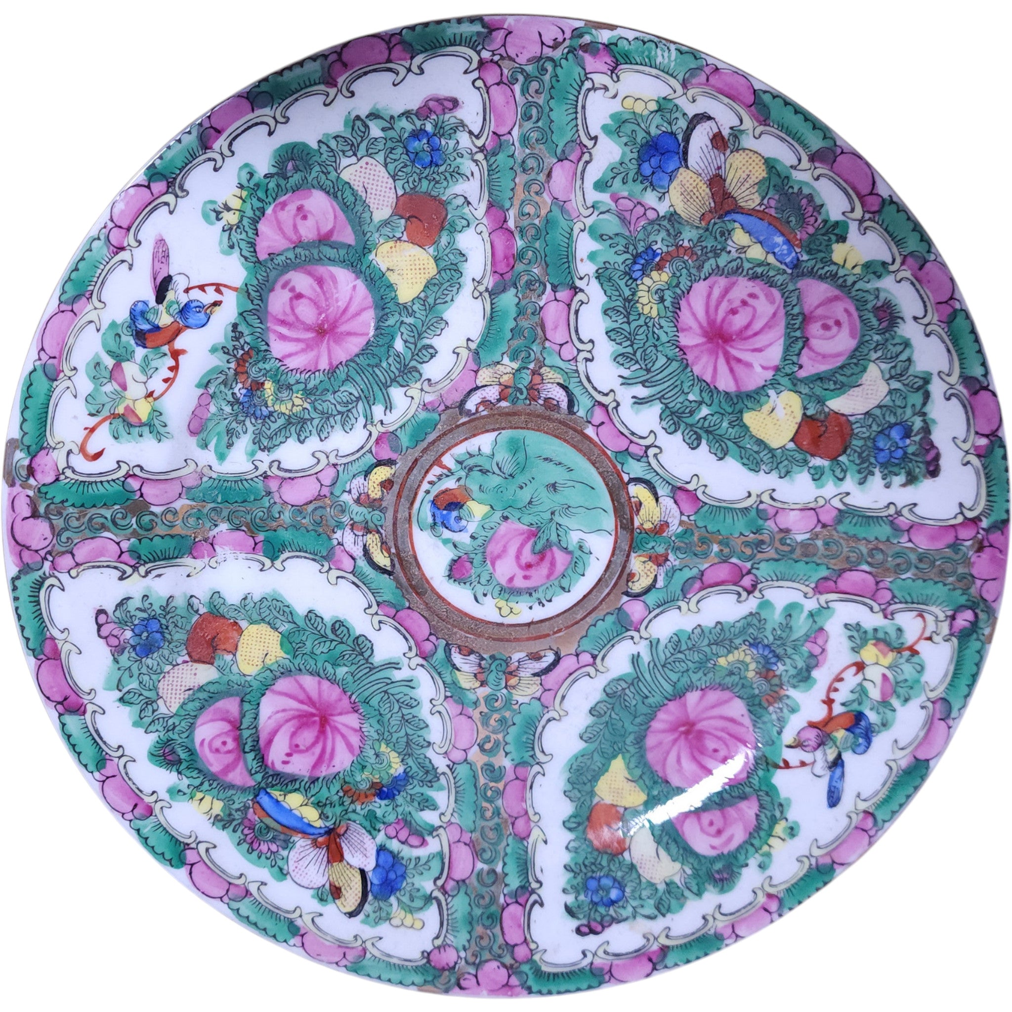 Vintage Chinese Canton Rose Hand Painted Porcelain Decorative Plate