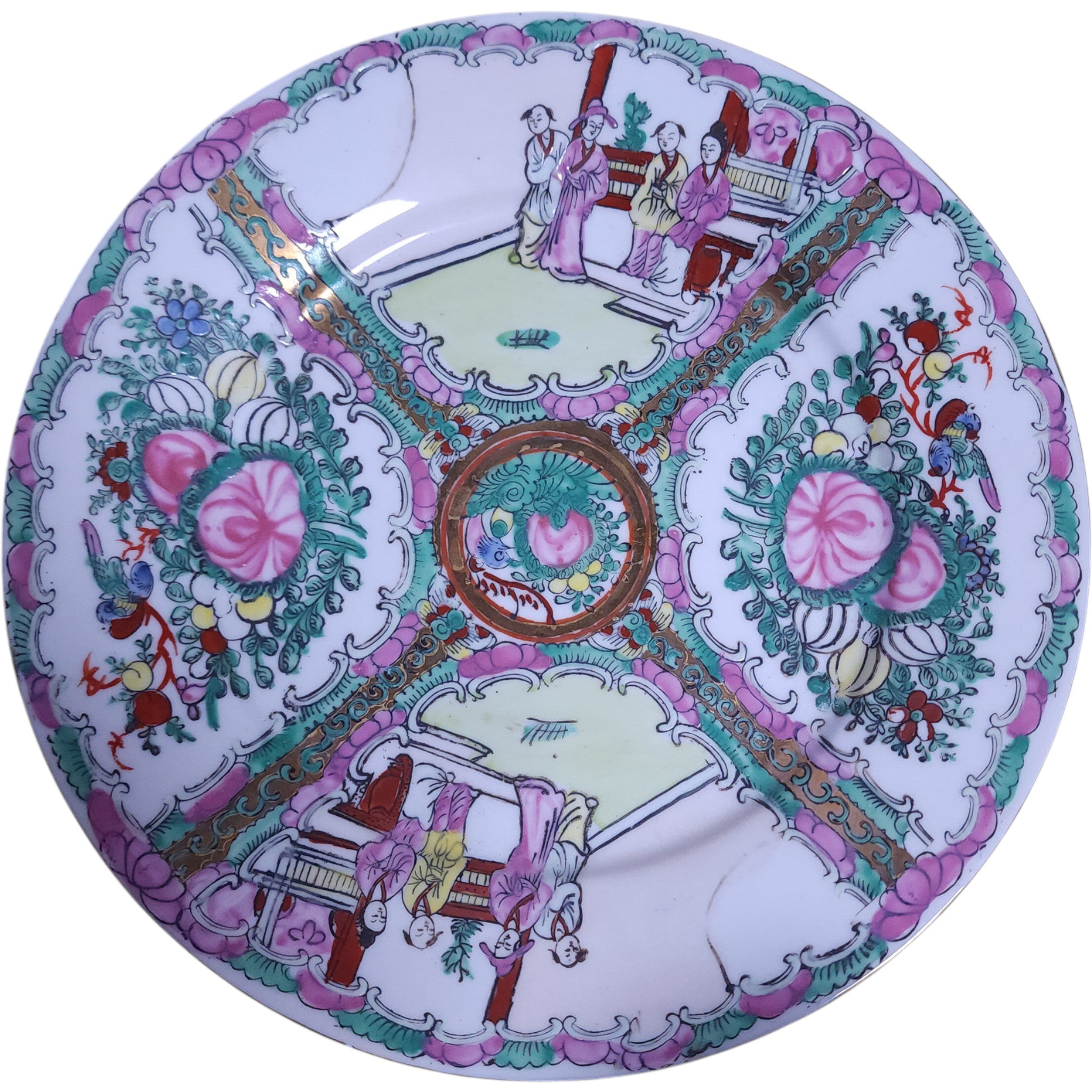 Vintage Chinese Canton Rose Medallion Porcelain Decorative Plate