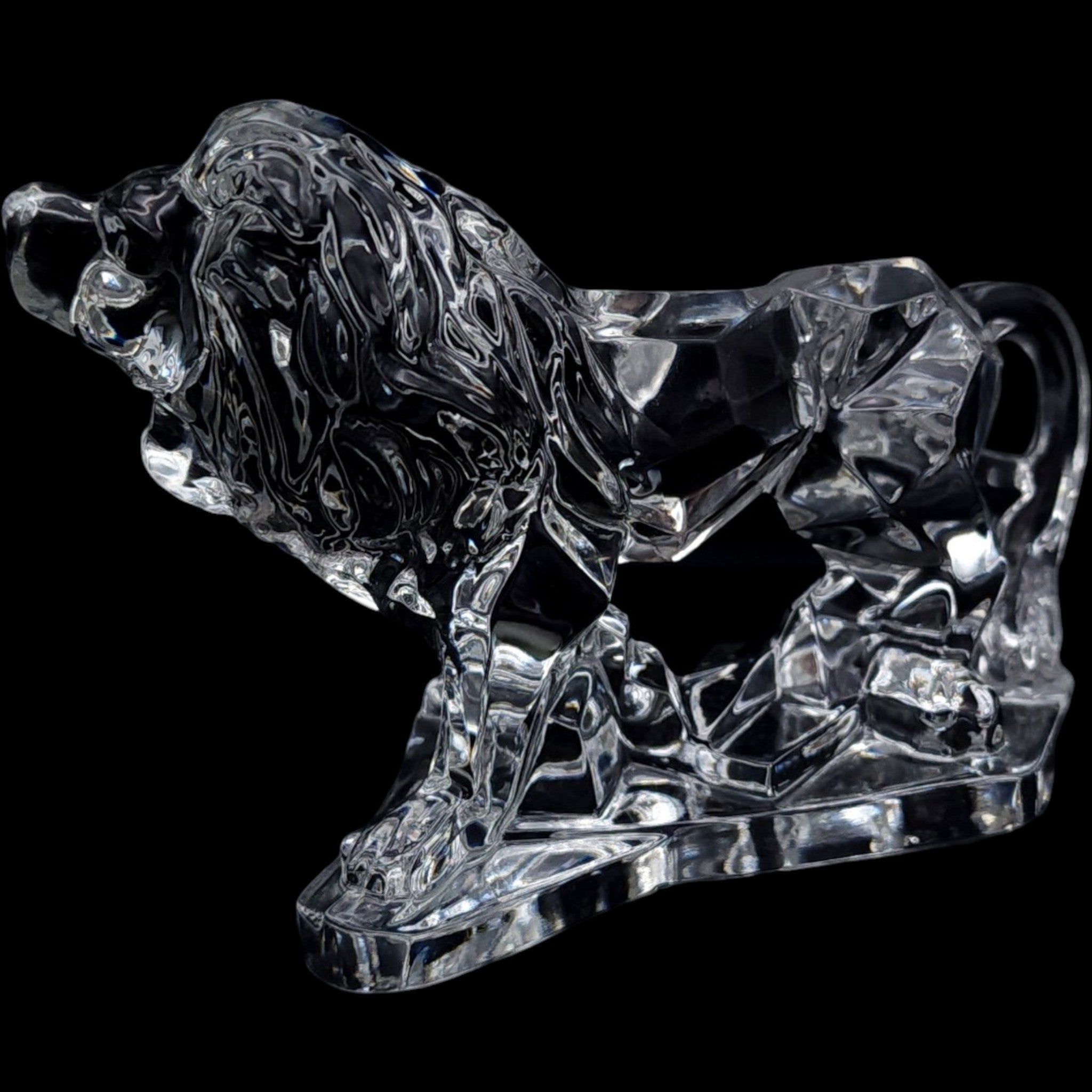 Vintage Clear Crystal Lion Figurine Sculpture
