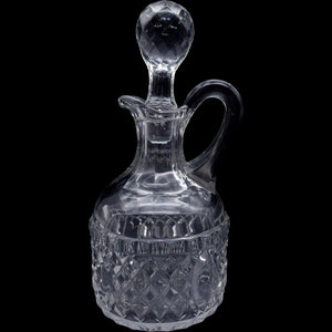 Vintage Clear Diamond Cut Glass Cruet Bottle with Stopper 7"