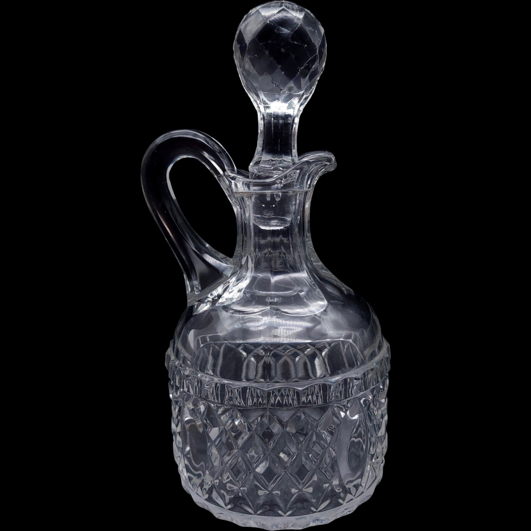 Vintage Clear Diamond Cut Glass Cruet Bottle with Stopper 7"