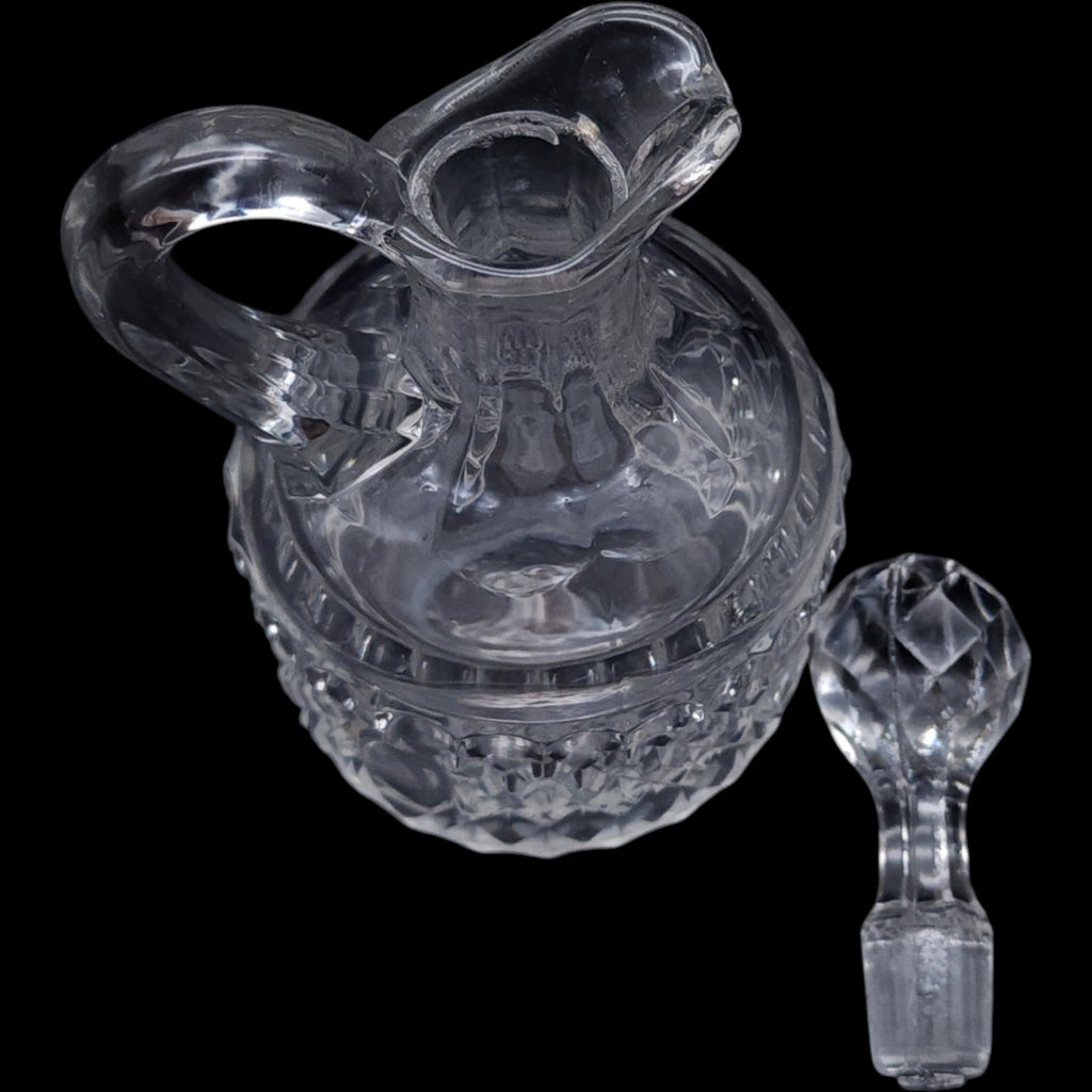 Vintage Clear Diamond Cut Glass Cruet Bottle with Stopper 7"