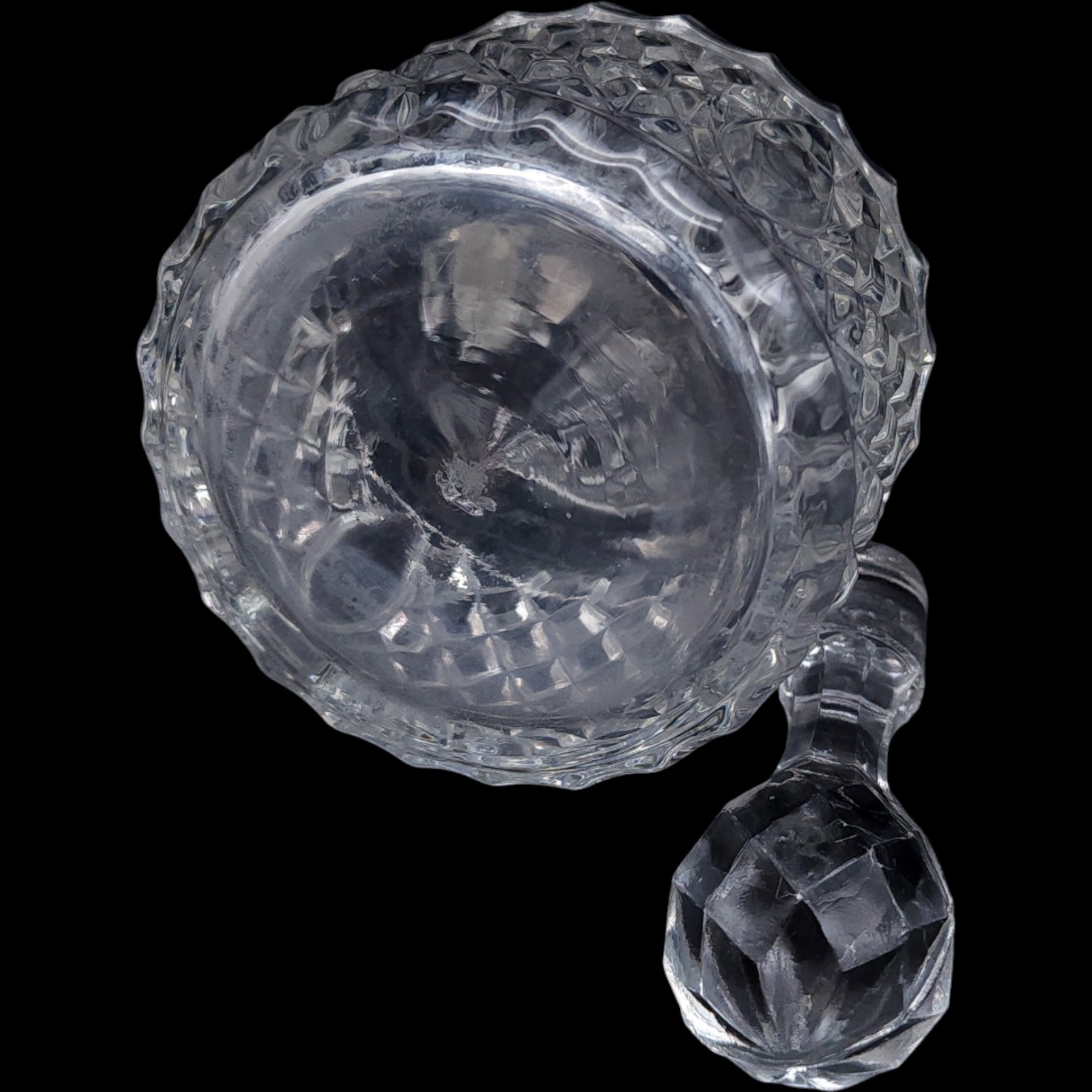Vintage Clear Diamond Cut Glass Cruet Bottle with Stopper 7"
