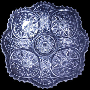 Vintage Clear EAPG Pressed Glass Bowl Whirling Star & Hobstar Design