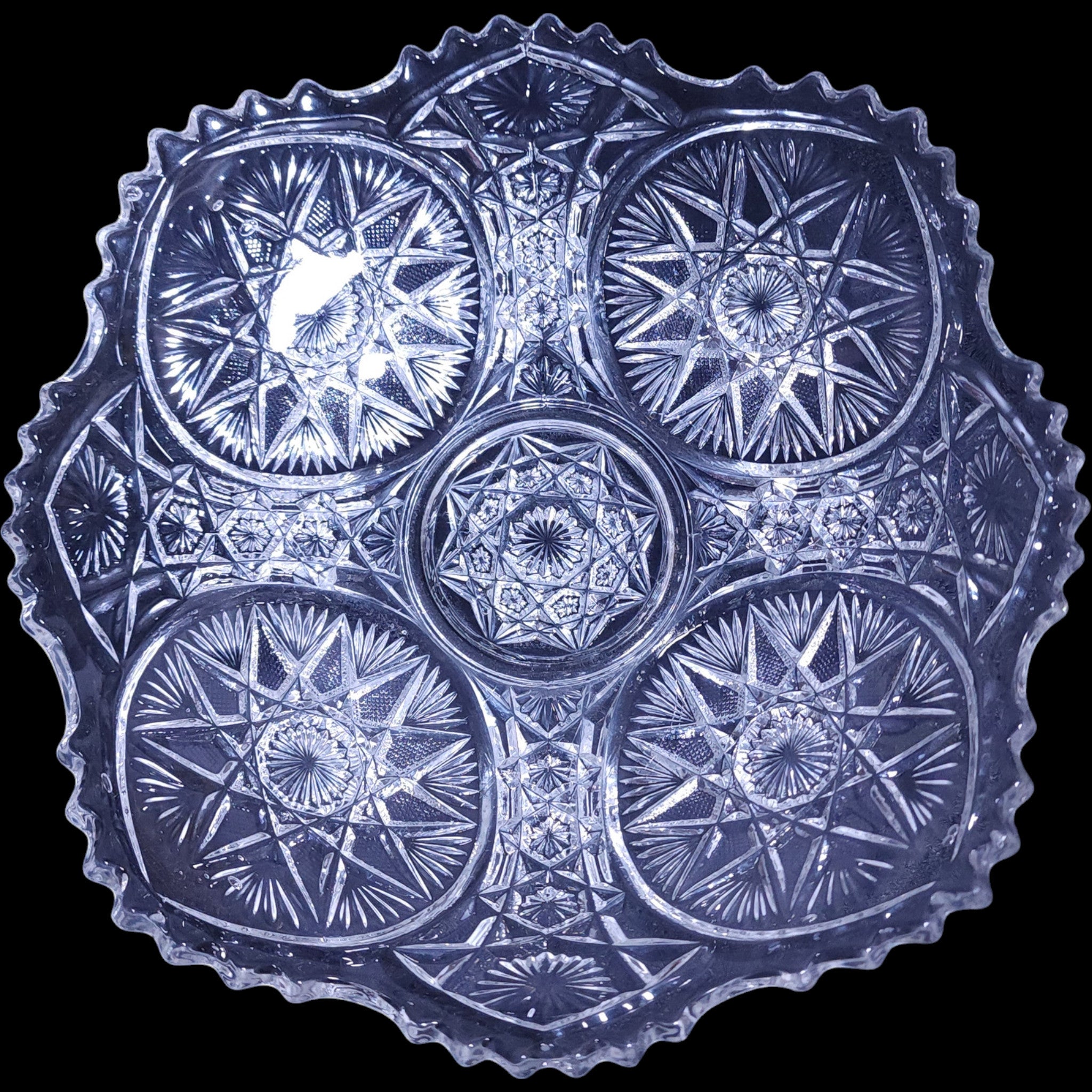 Vintage Clear EAPG Pressed Glass Bowl Whirling Star & Hobstar Design