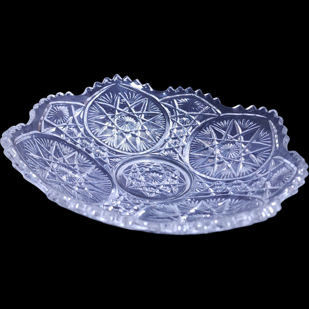 Vintage Clear EAPG Pressed Glass Bowl Whirling Star & Hobstar Design