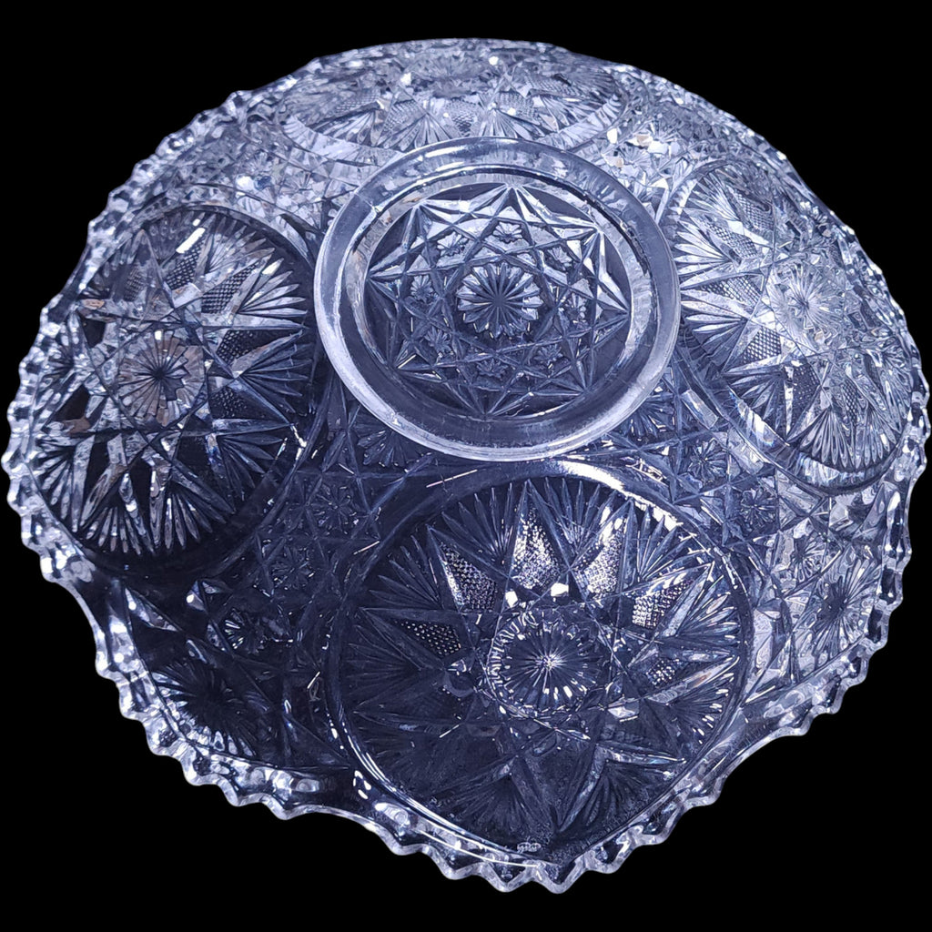 Vintage Clear EAPG Pressed Glass Bowl Whirling Star & Hobstar Design