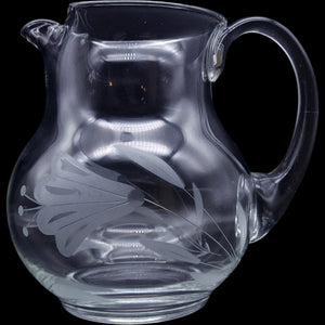 Vintage Clear Etched Glass Floral Pitcher