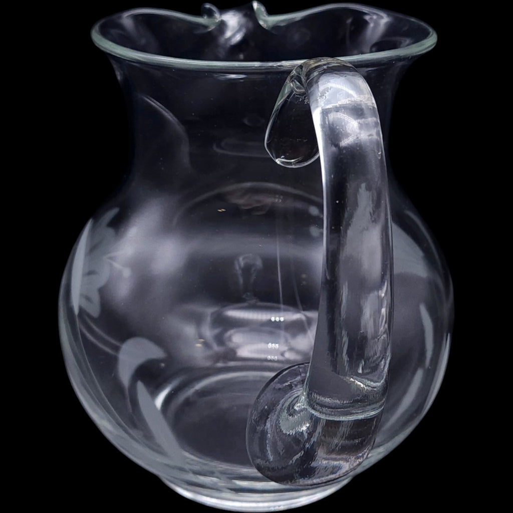 Vintage Clear Etched Glass Floral Pitcher