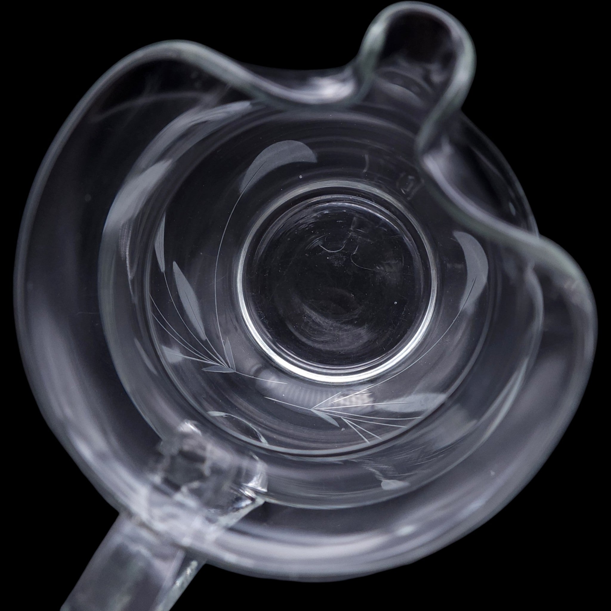 Vintage Clear Etched Glass Floral Pitcher