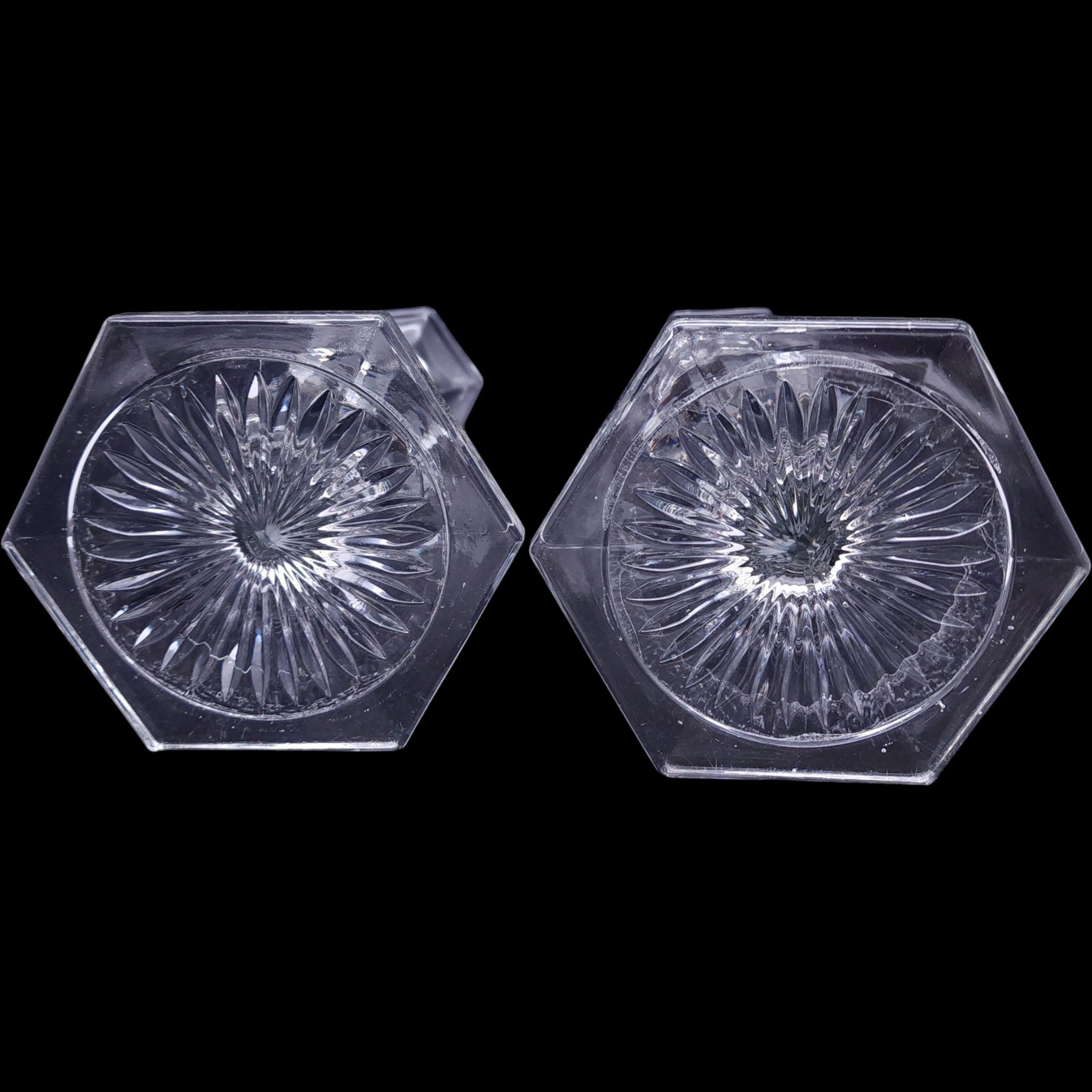 Vintage Heavy Clear Etched Glass Taper Candlestick Holders - Pair