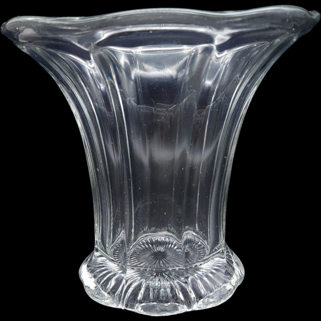 Vintage Clear Fluted Glass Flared Flower Vase with Starburst Base