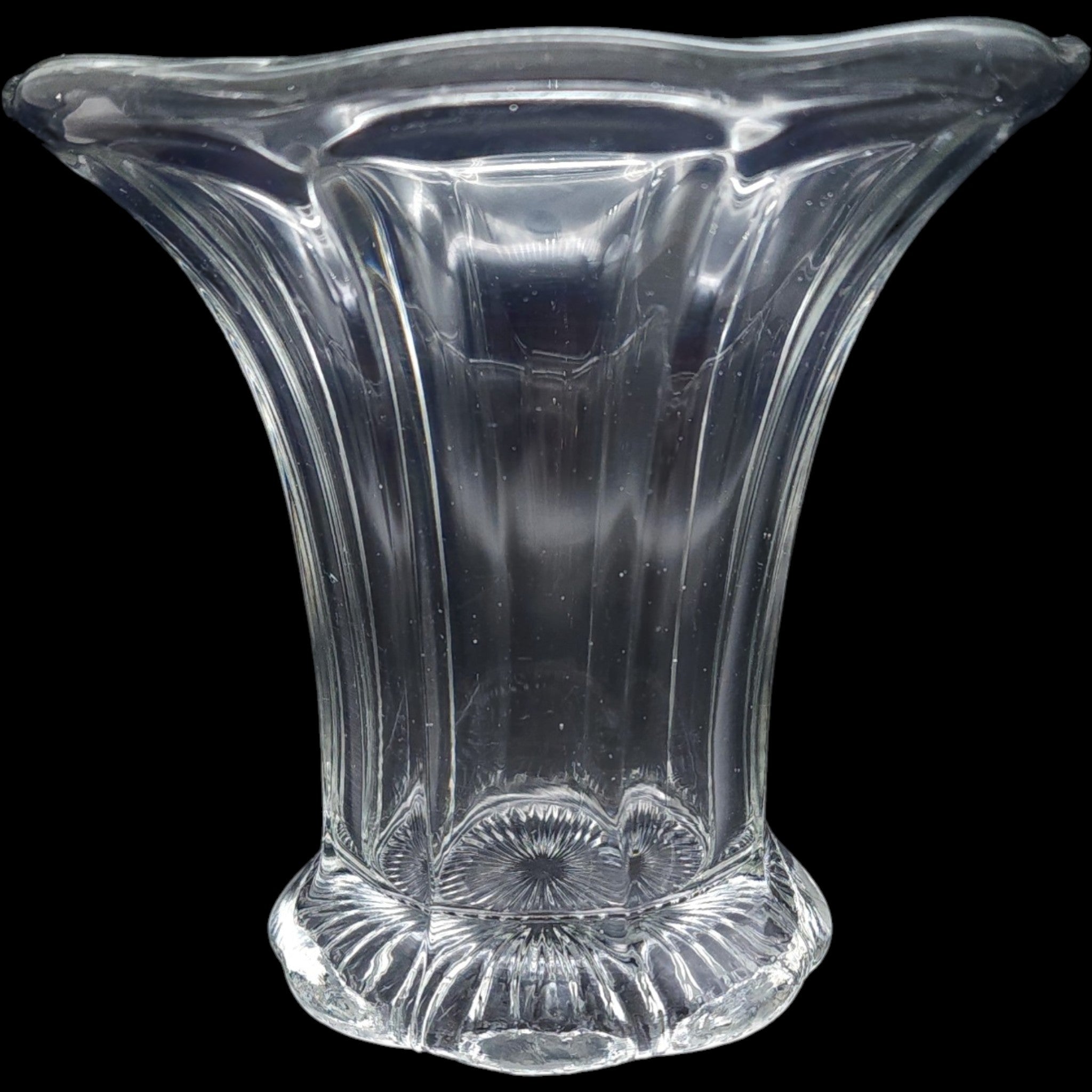 Vintage Clear Fluted Glass Flared Flower Vase with Starburst Base