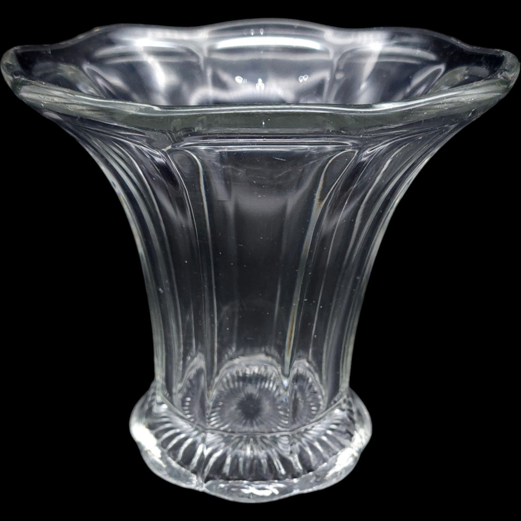Vintage Clear Fluted Glass Flared Flower Vase with Starburst Base