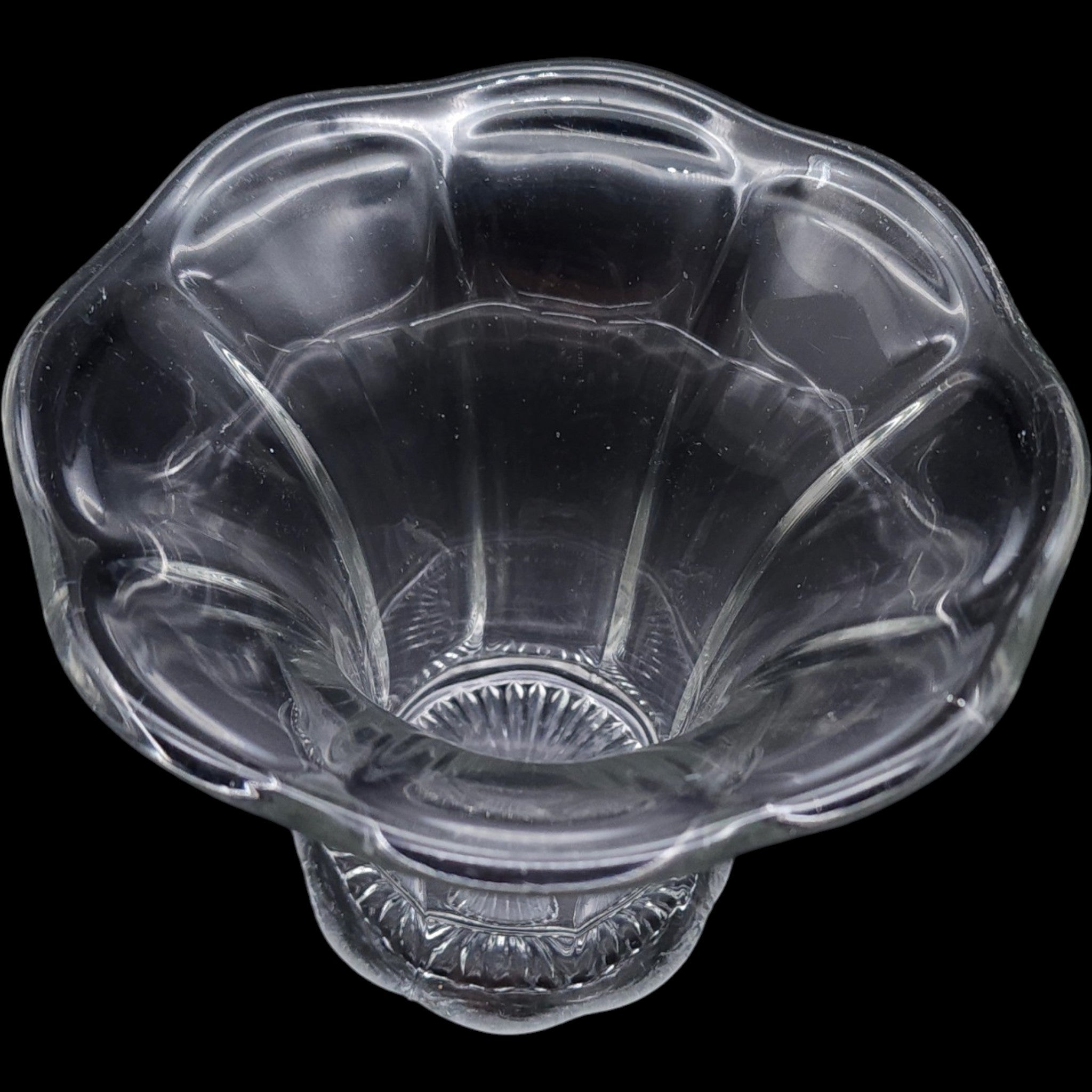 Vintage Clear Fluted Glass Flared Flower Vase with Starburst Base