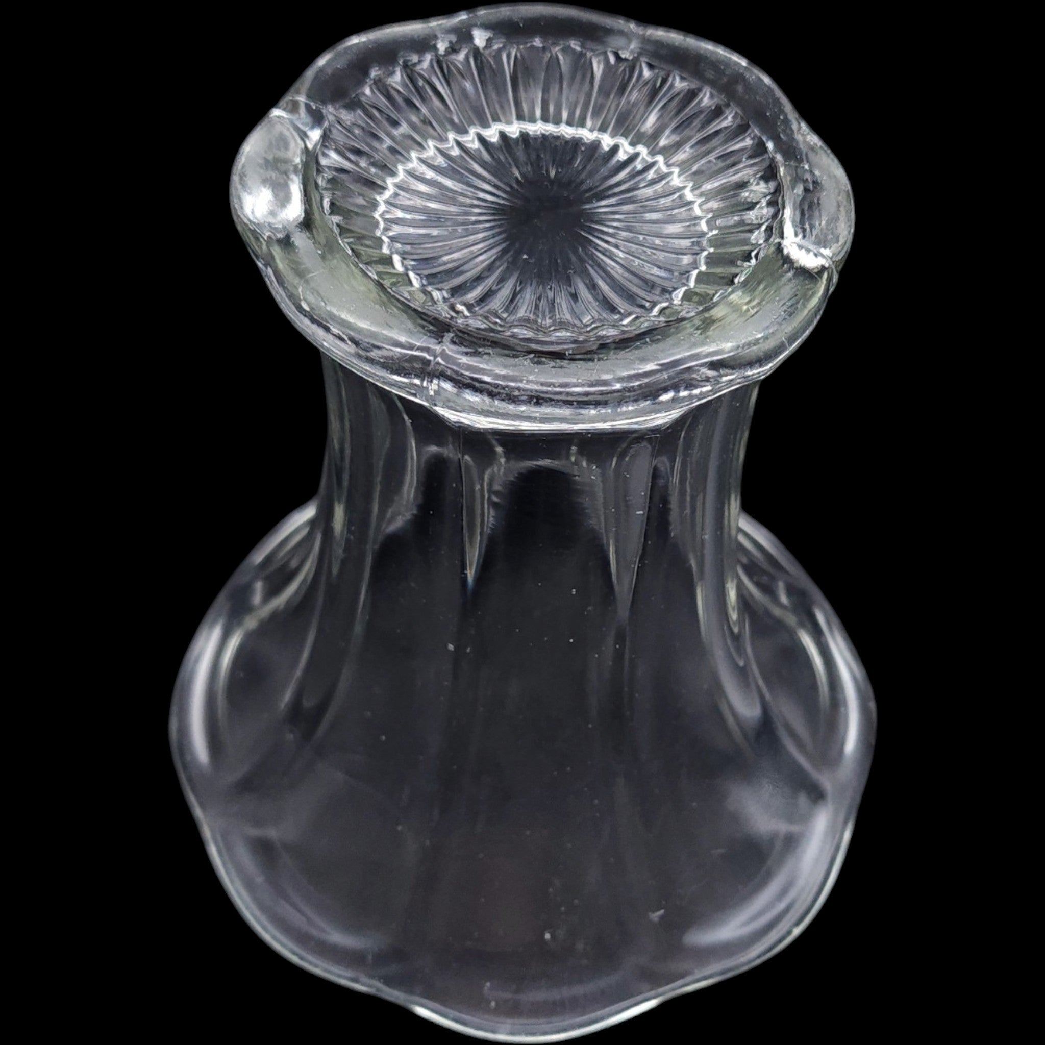 Vintage Clear Fluted Glass Flared Flower Vase with Starburst Base