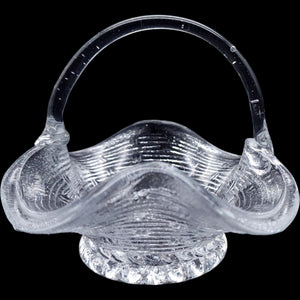 Vintage Clear Glass Basketweave Ruffled Dish with Applied Handle