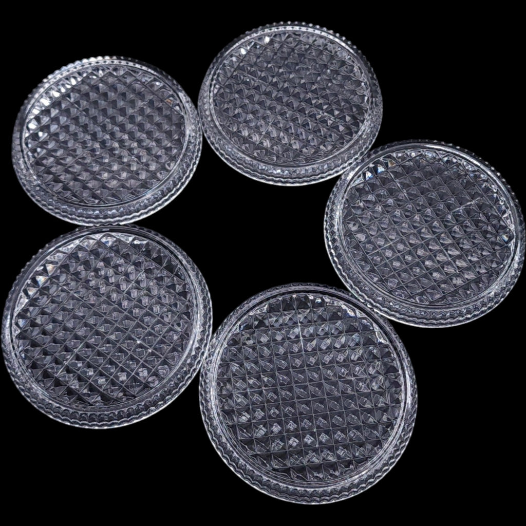 Vintage Clear Glass Coasters Diamond Point Pattern Set of 5