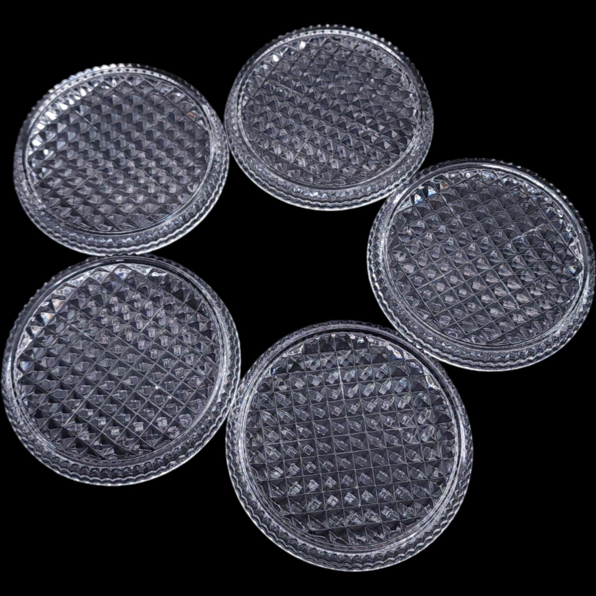 Vintage Clear Glass Coasters Diamond Point Pattern Set of 5