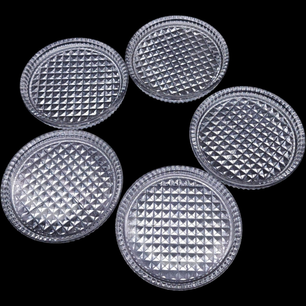 Vintage Clear Glass Coasters Diamond Point Pattern Set of 5