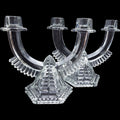 Vintage Clear Glass Double Arm Candelabra Candleholder Pair
