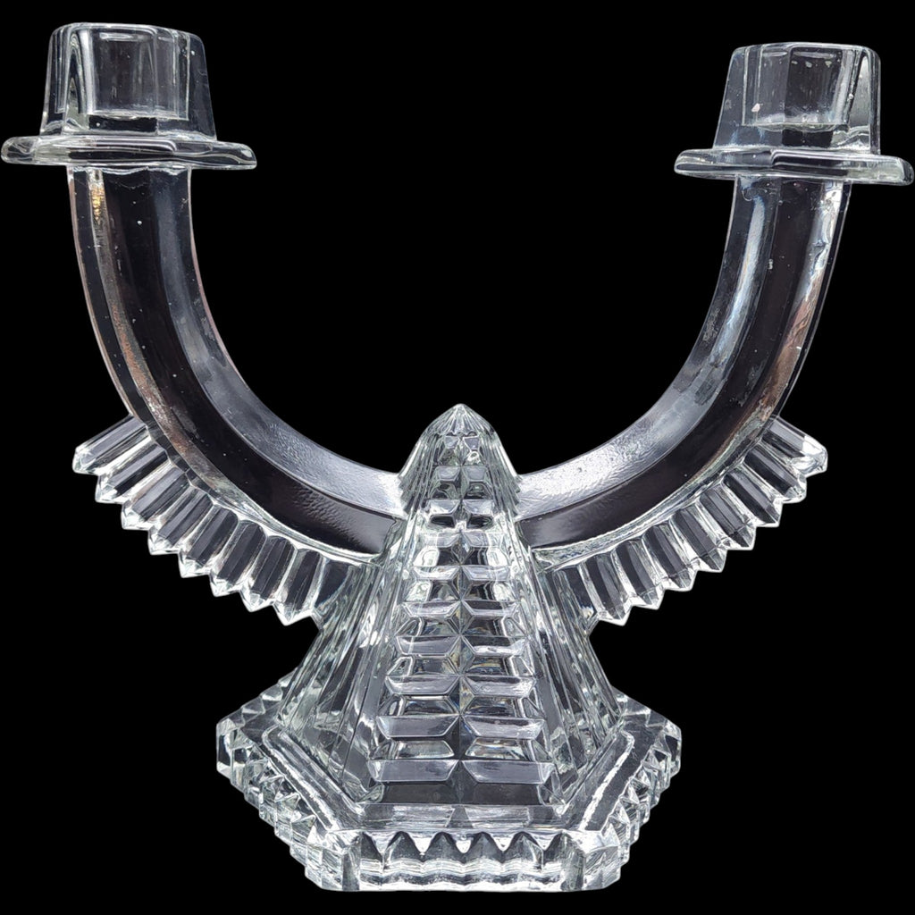Vintage Clear Glass Double Arm Candelabra Candleholder Pair