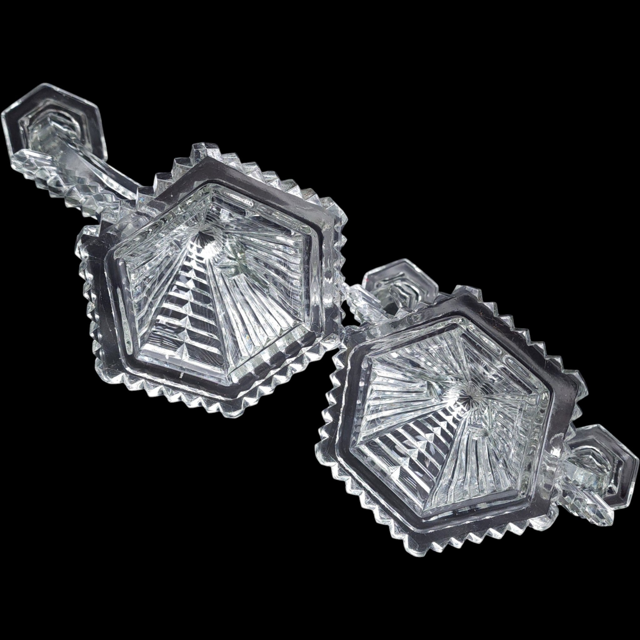 Vintage Clear Glass Double Arm Candelabra Candleholder Pair