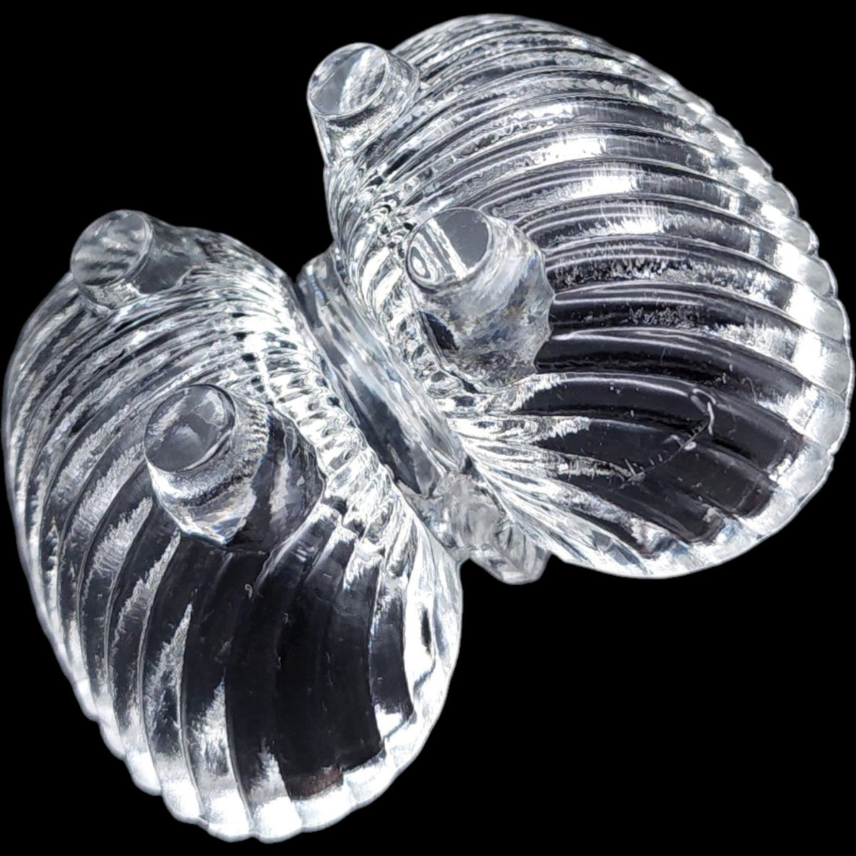 Vintage Clear Glass Double Shell Salt Cellar Dish with Handle