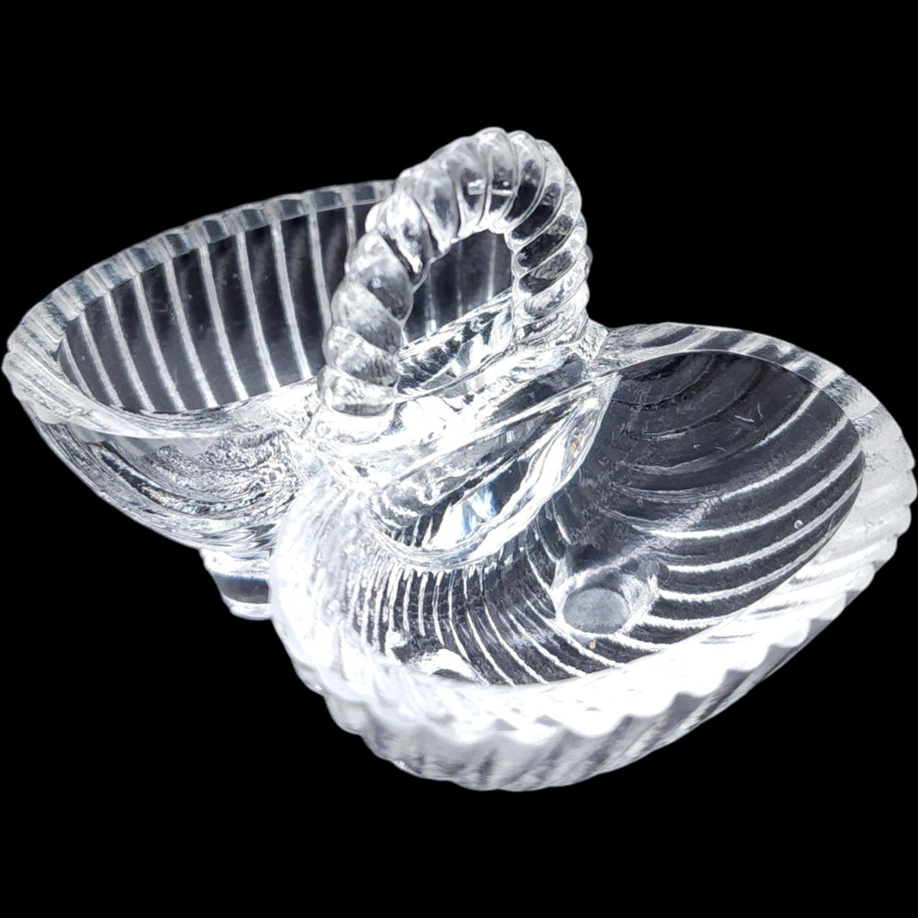 Vintage Clear Glass Double Shell Salt Cellar Dish with Handle