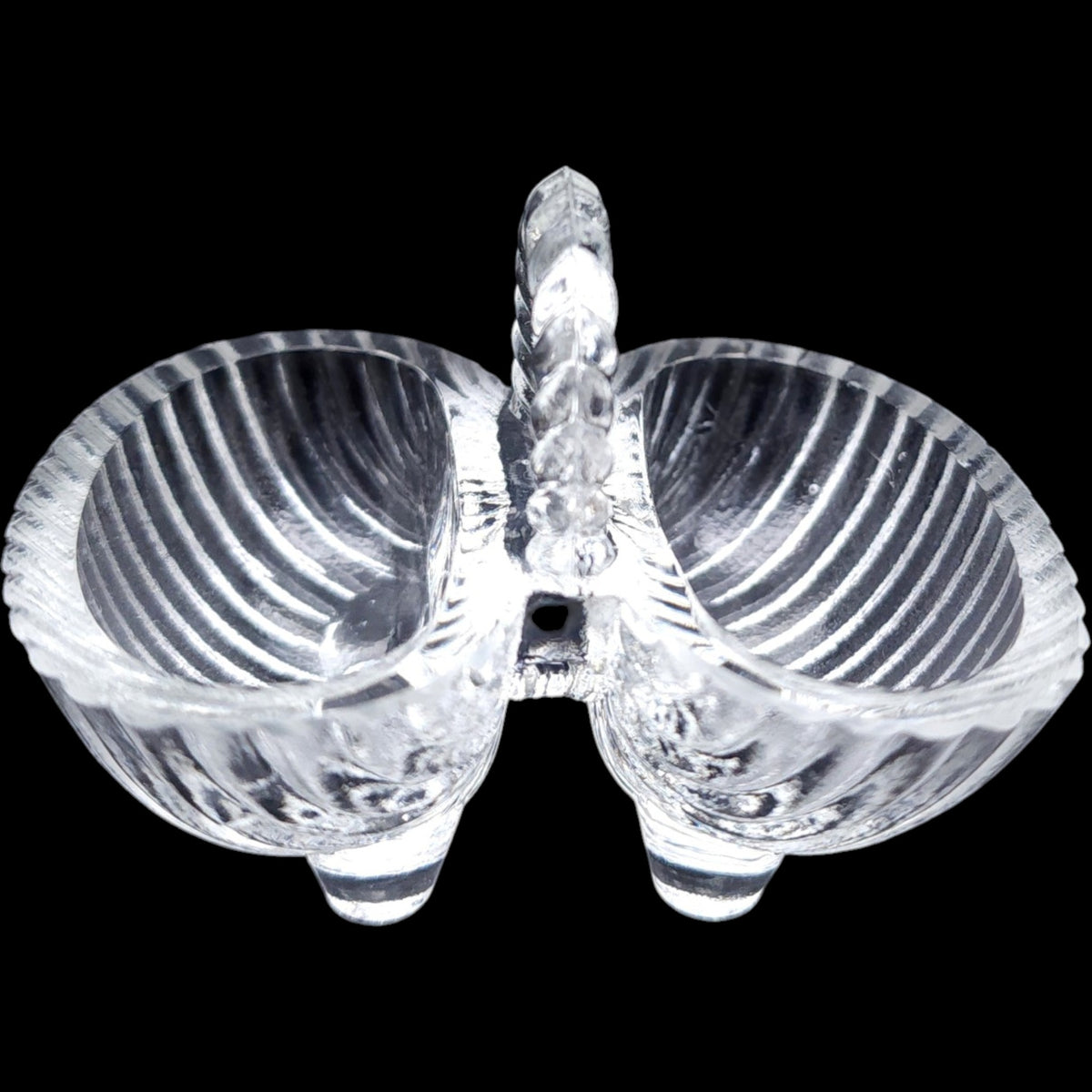 Vintage Clear Glass Double Shell Salt Cellar Dish with Handle