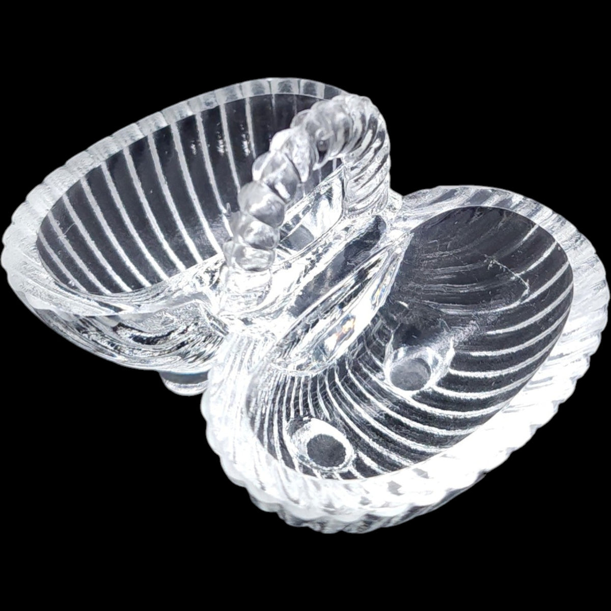 Vintage Clear Glass Double Shell Salt Cellar Dish with Handle