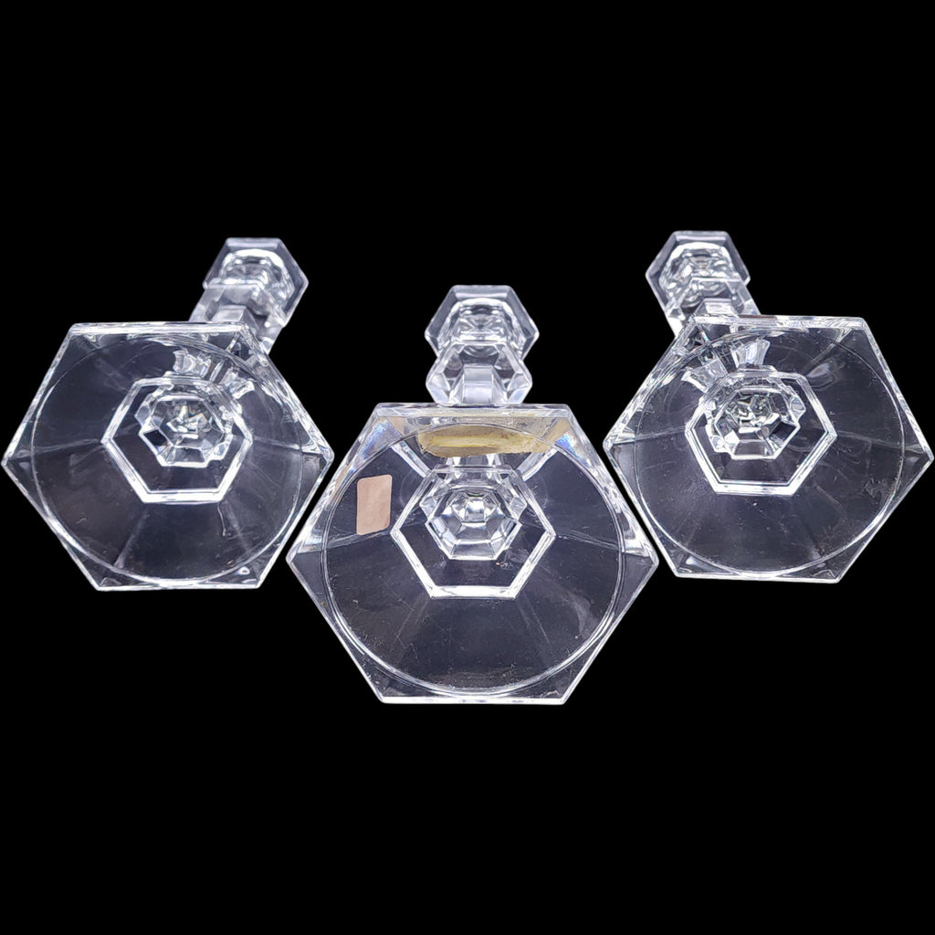 Vintage Clear Glass Hexagonal Taper Candle Holders Set of 3