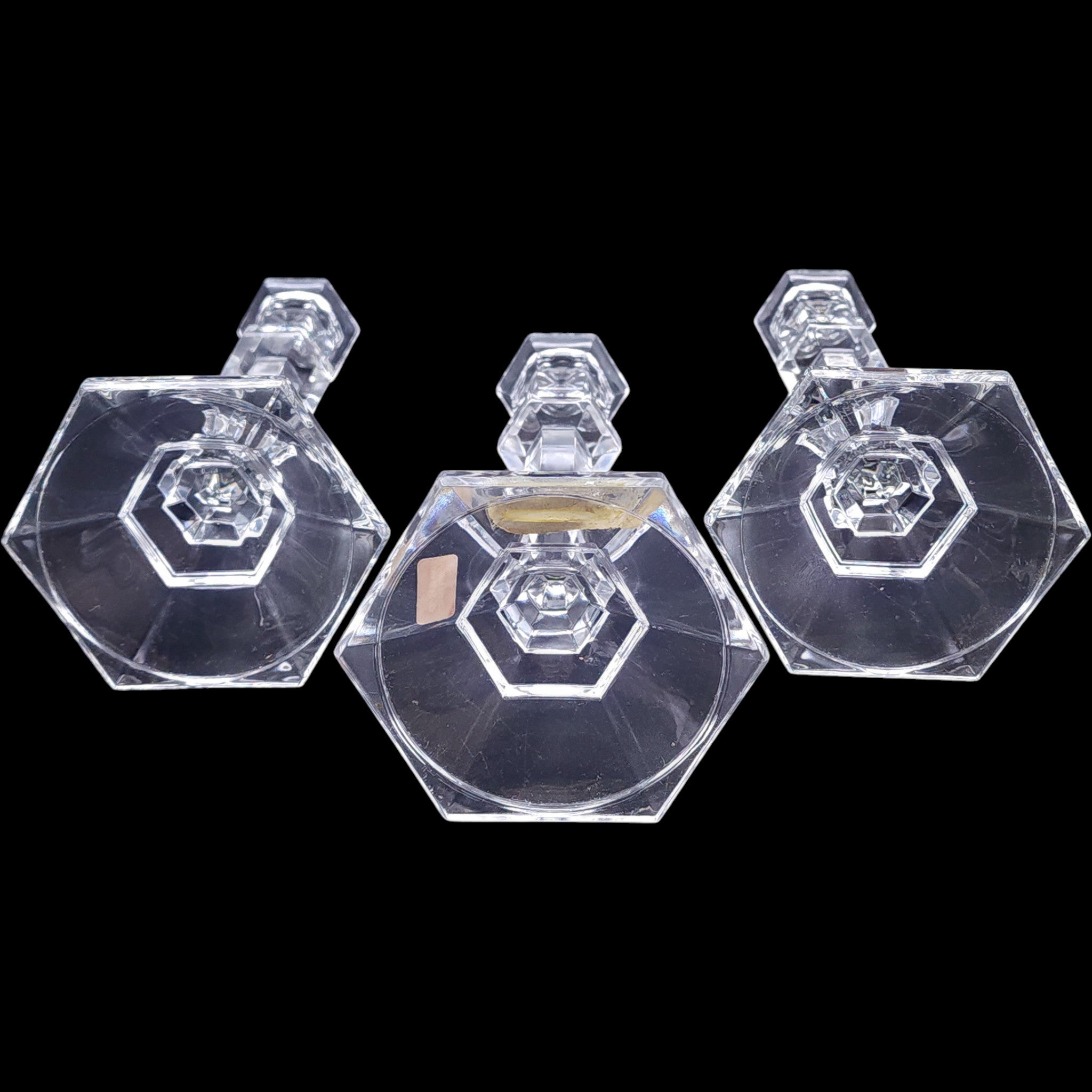 Vintage Clear Glass Hexagonal Taper Candle Holders Set of 3