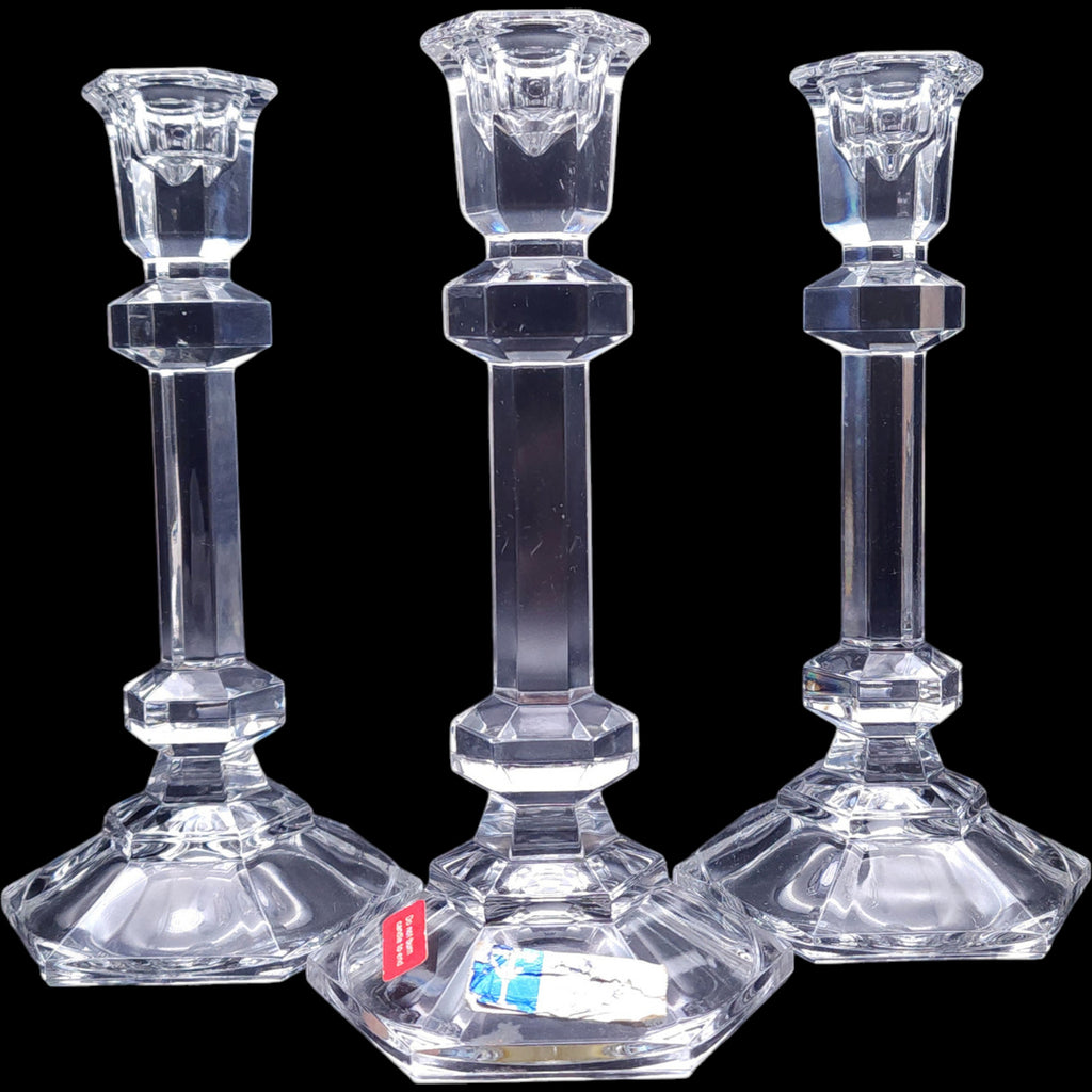 Vintage Clear Glass Hexagonal Taper Candle Holders Set of 3