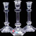 Vintage Clear Glass Hexagonal Taper Candle Holders Set of 3