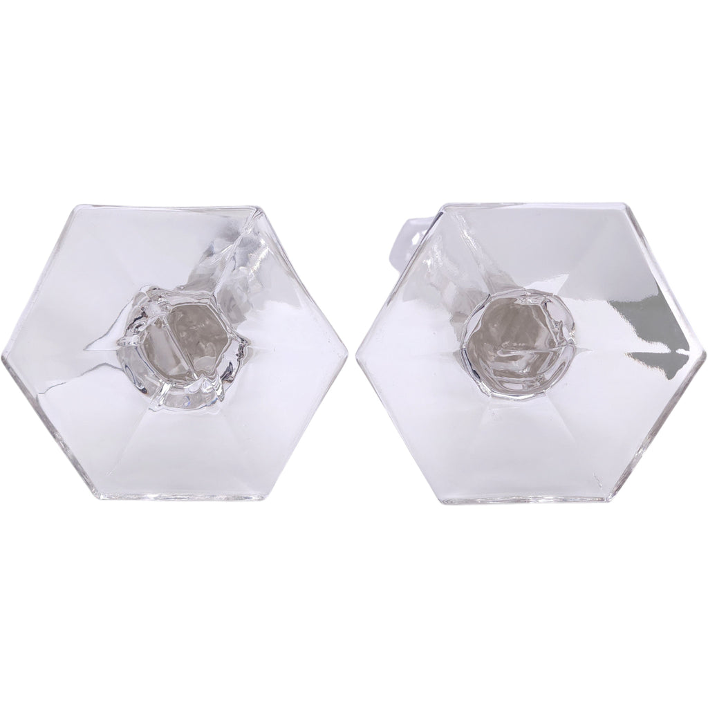 Vintage Clear Glass Hexagonal Taper Candlestick Holders Pair