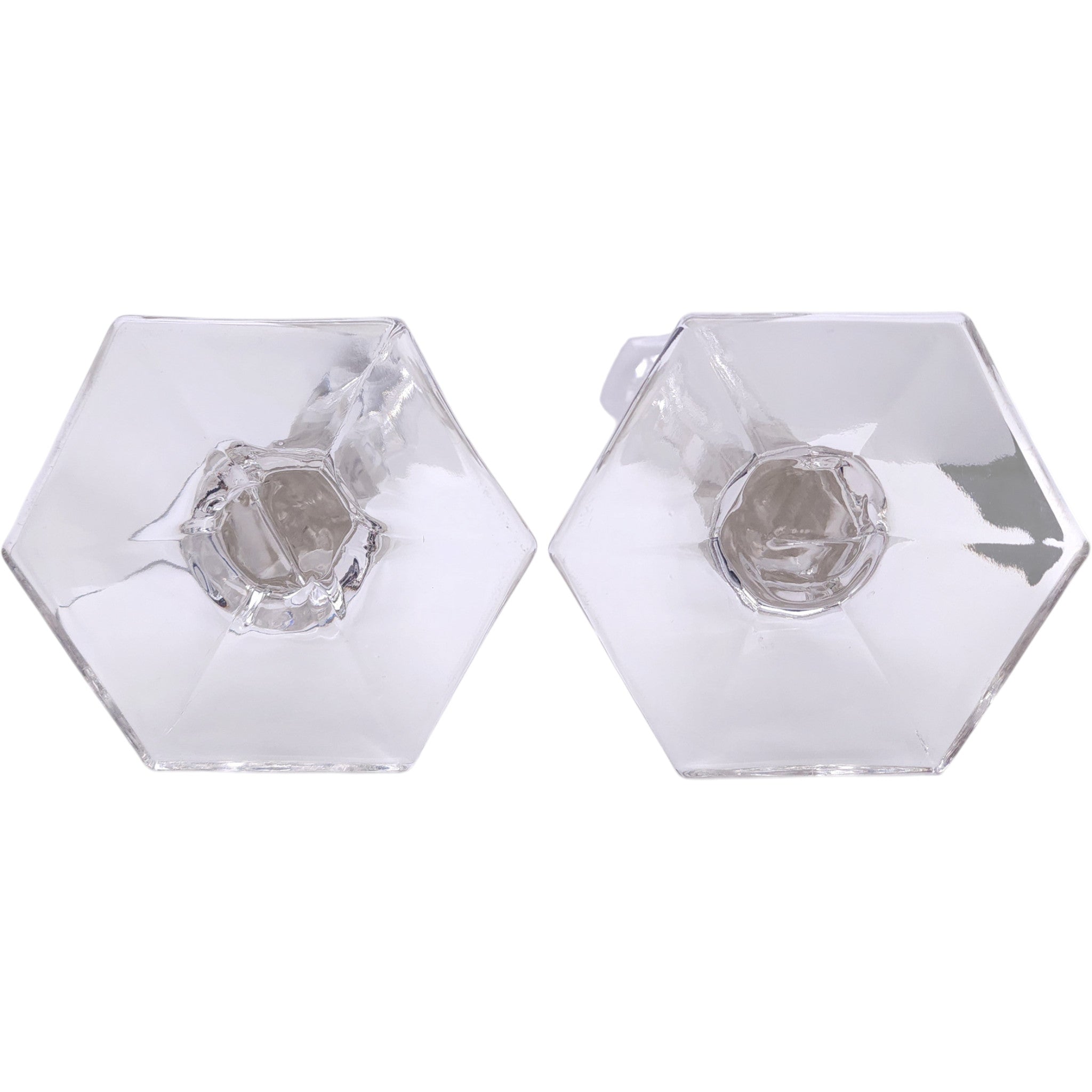 Vintage Clear Glass Hexagonal Taper Candlestick Holders Pair