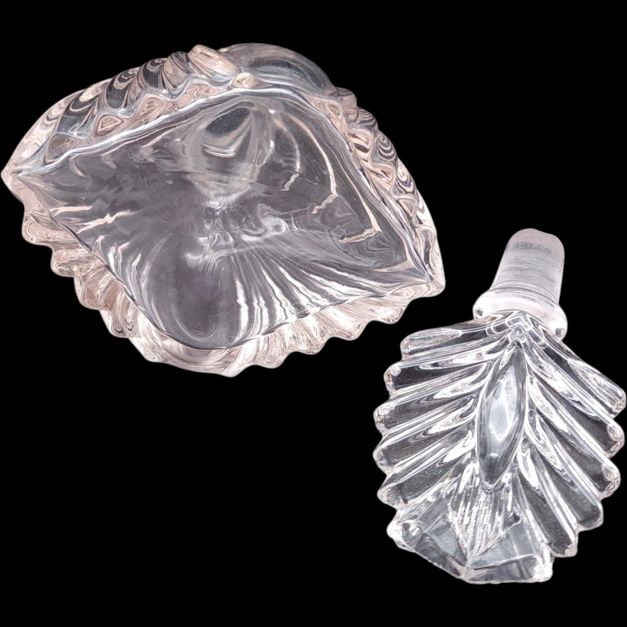 Vintage Clear Glass Shell Perfume Bottle with Fan Stopper