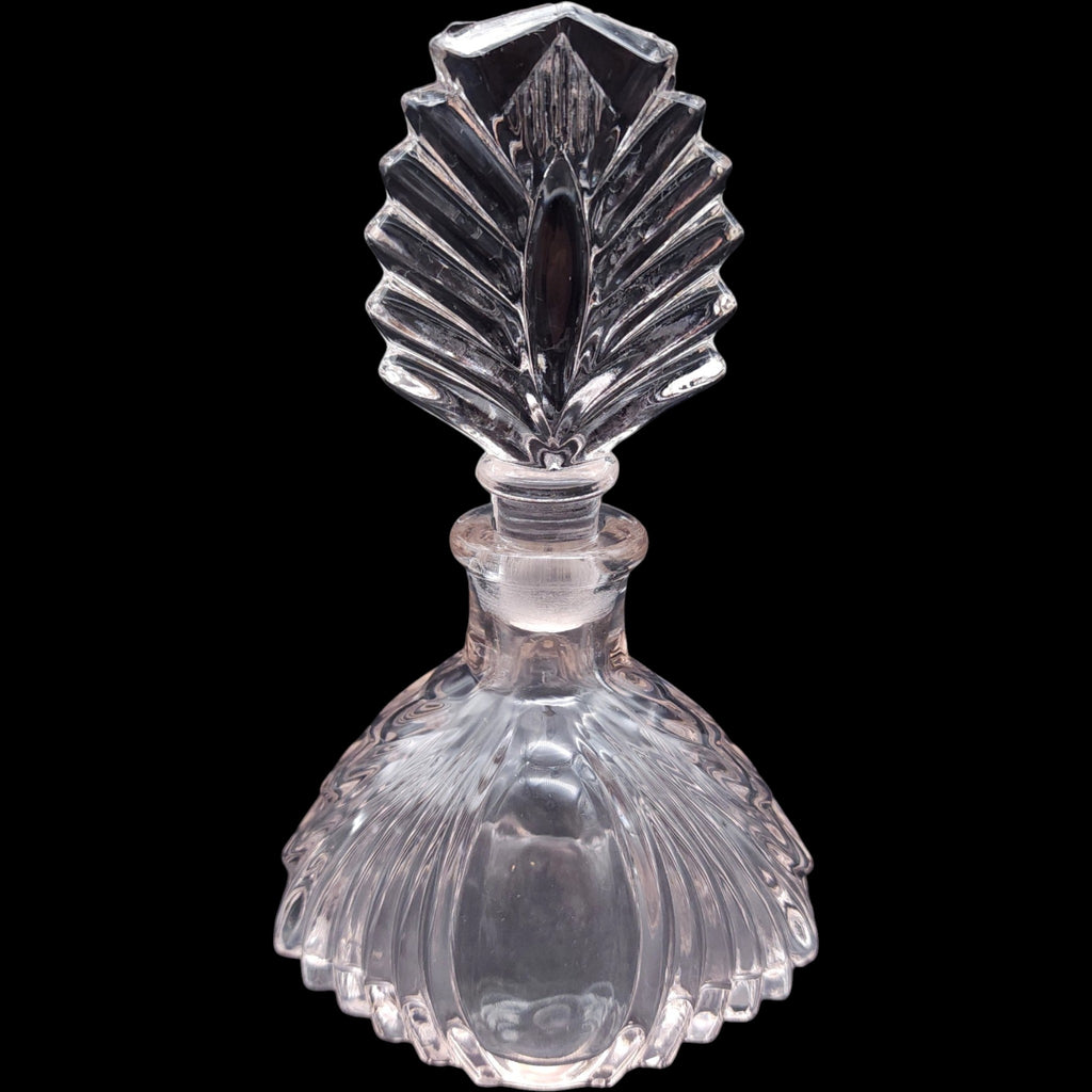 Vintage Clear Glass Shell Perfume Bottle with Fan Stopper