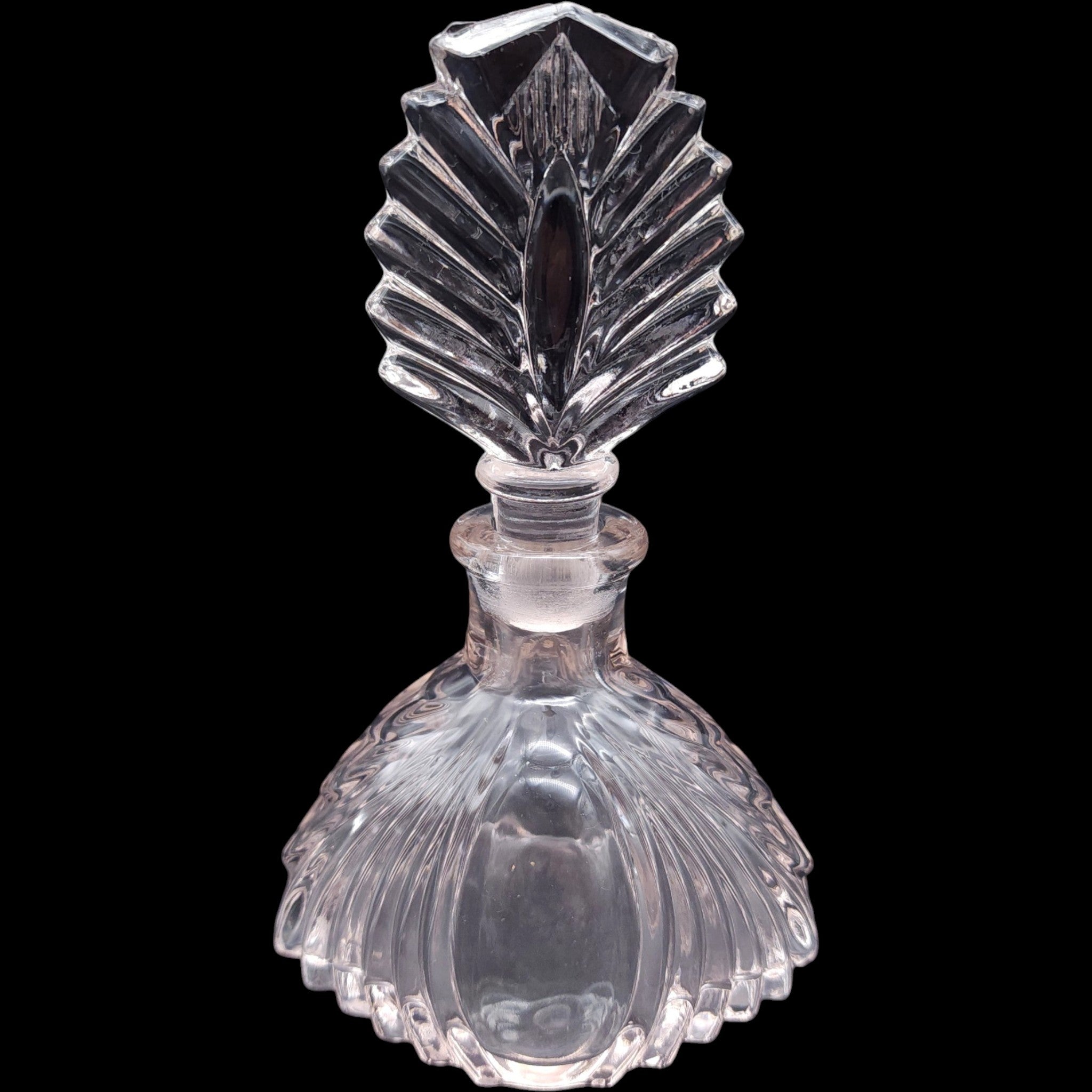 Vintage Clear Glass Shell Perfume Bottle with Fan Stopper