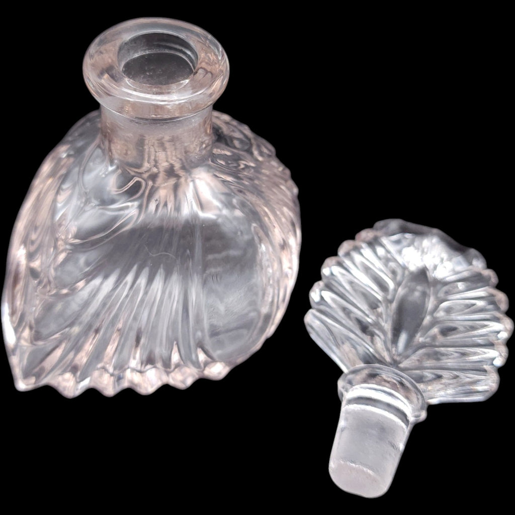Vintage Clear Glass Shell Perfume Bottle with Fan Stopper