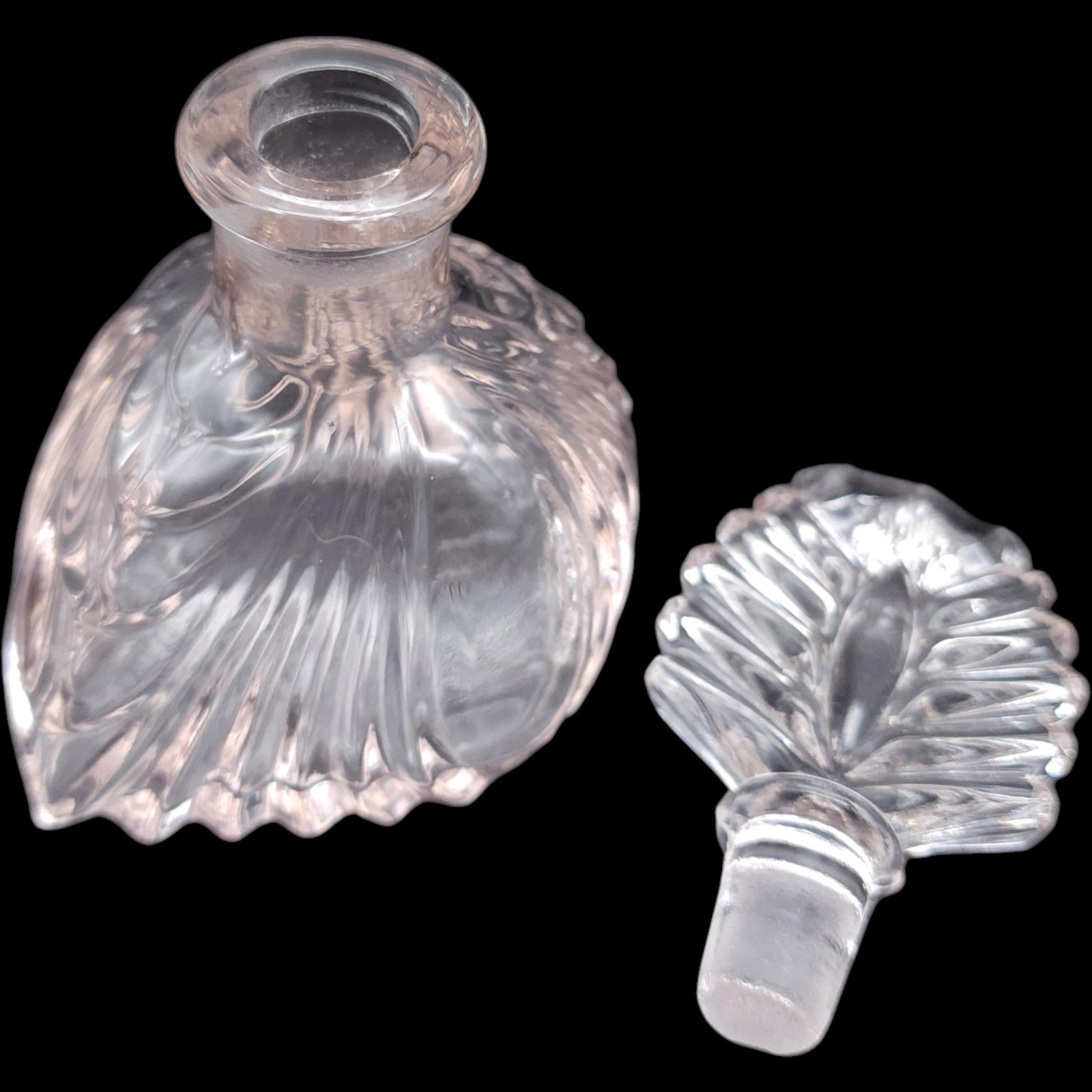 Vintage Clear Glass Shell Perfume Bottle with Fan Stopper