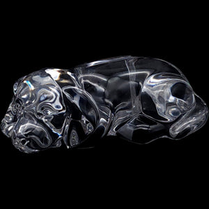 Vintage Clear Glass Sleeping Dog Figurine Sculpture