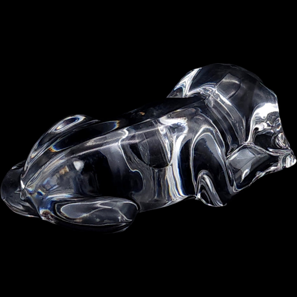 Vintage Clear Glass Sleeping Dog Figurine Sculpture