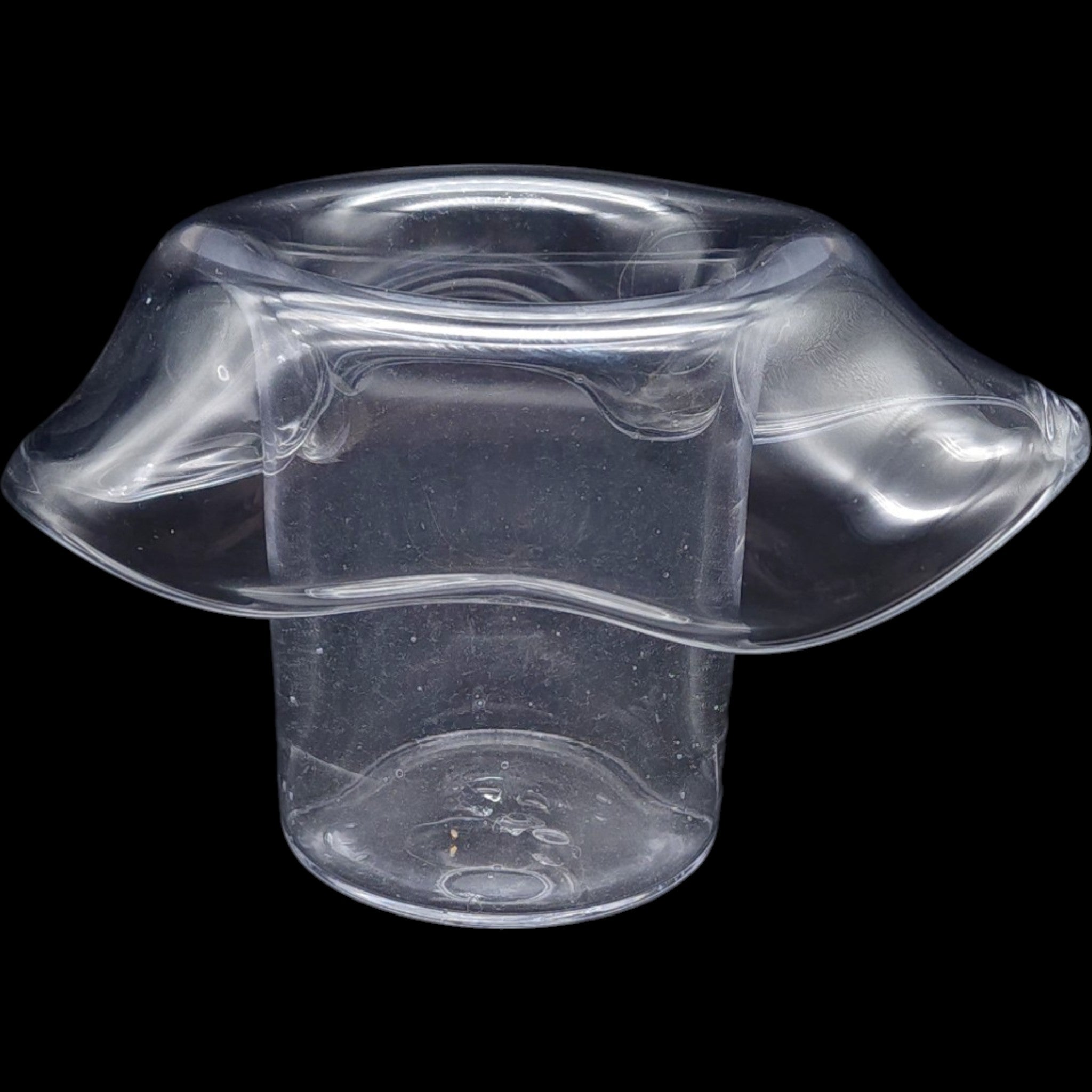 Vintage Clear Hand-Blown Glass Top Hat Vase & Planter