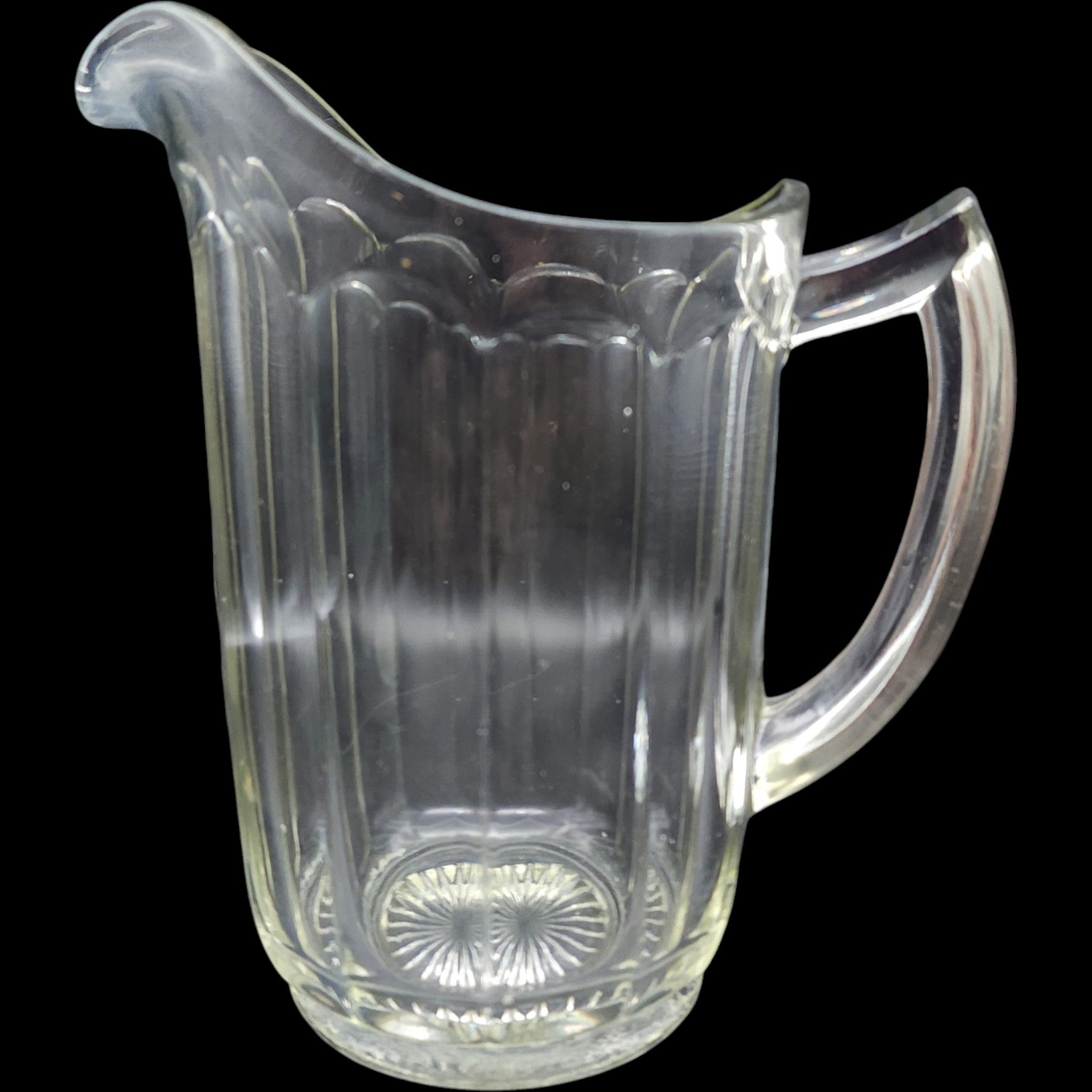 Vintage Clear Panel Glass Beverage Pitcher Starburst Base