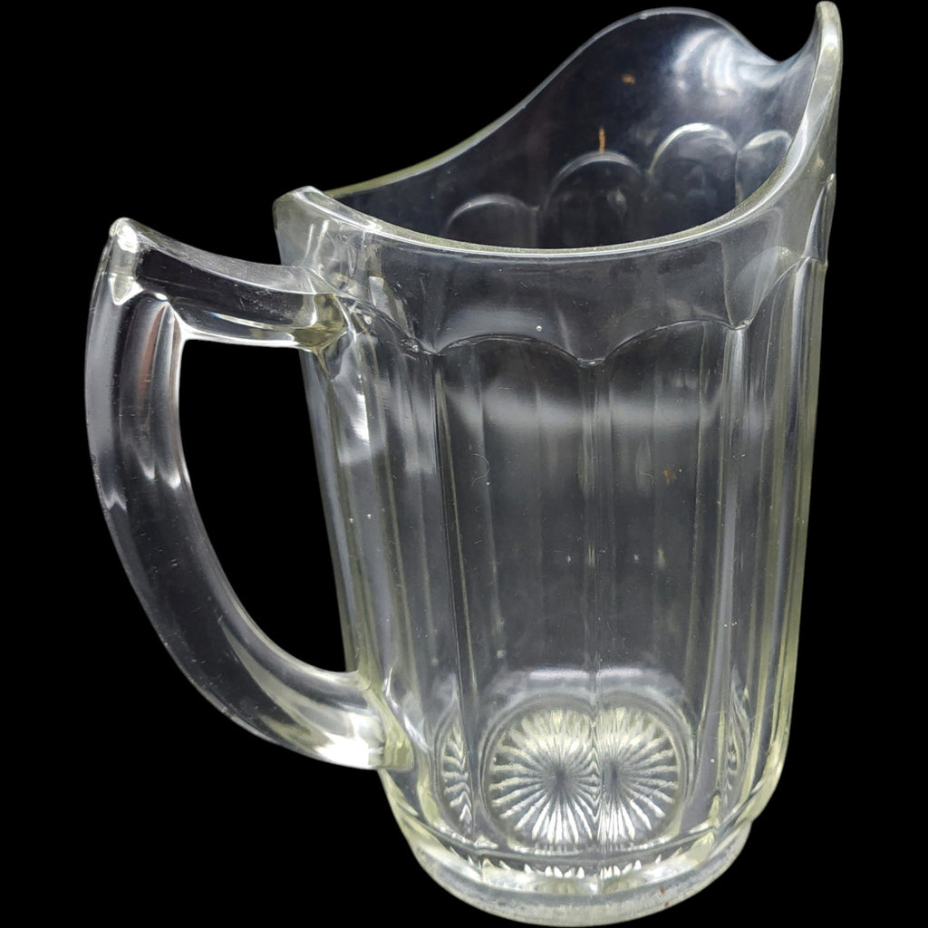 Vintage Clear Panel Glass Beverage Pitcher Starburst Base