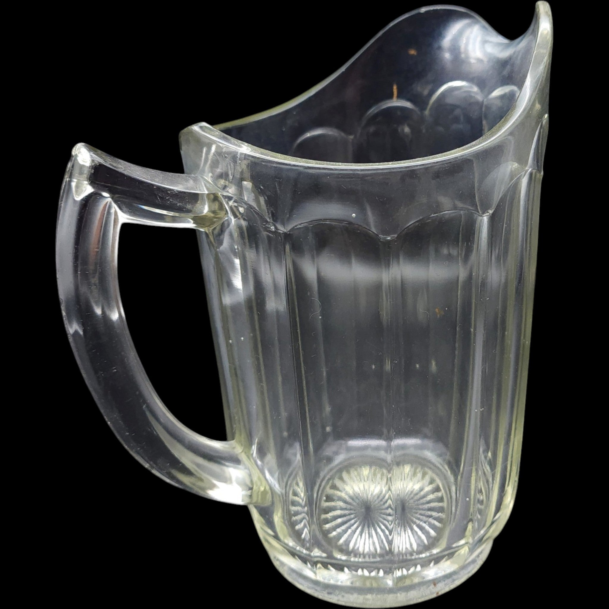 Vintage Clear Panel Glass Beverage Pitcher Starburst Base